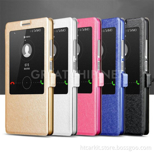 high quality luxury Window cover Genuine pu leather case for Huawei Mate 8 Cover Phone Case
